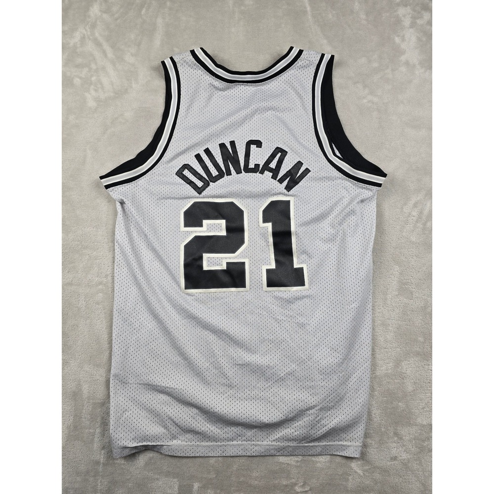 Vintage Nike San Antonio Spurs Tim Duncan NBA Jersey Mens L Silver Mesh 21 *Read - Picture 14 of 16